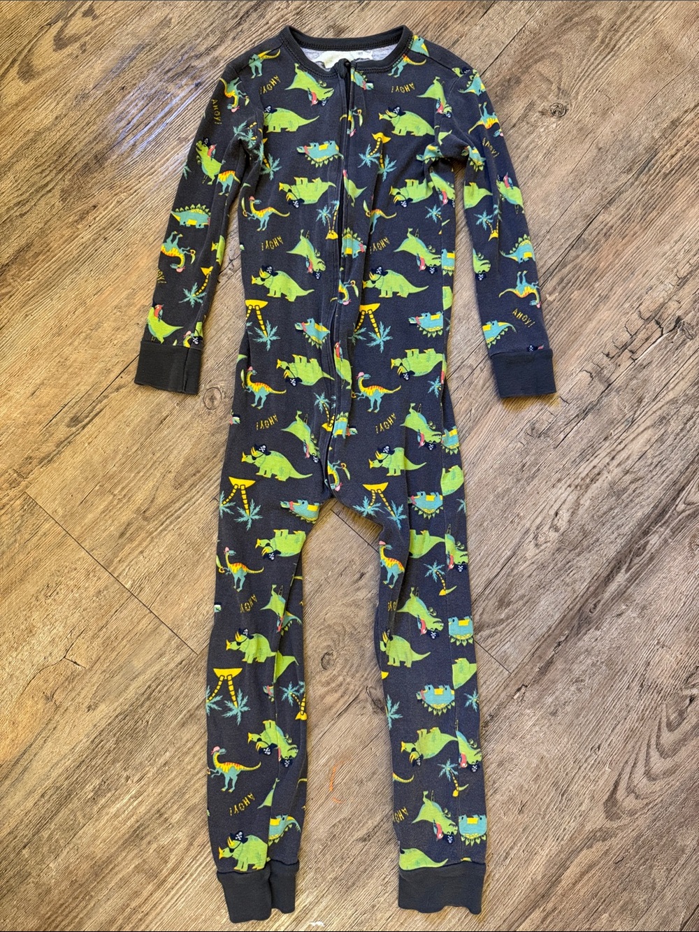 Old Navy Navy One-Piece Footed Pajama with Green Dinosaur Print